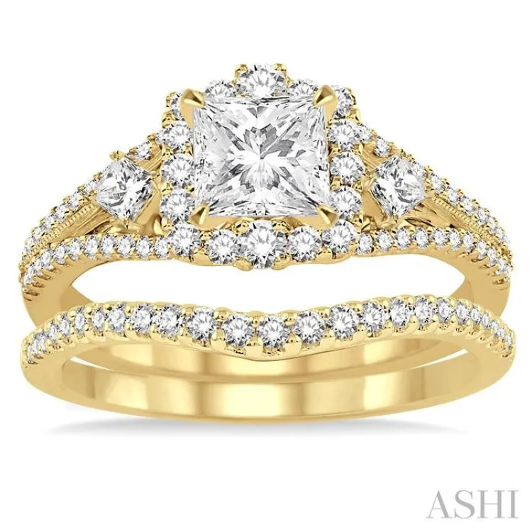 1 Ctw Diamond Wedding Set with 7/8 Ctw Princess Cut Engagement Ring and 1/6 Ctw Wedding Band in 14K Yellow Gold