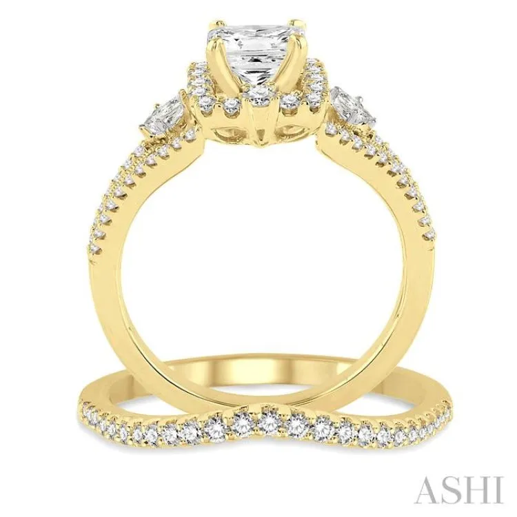 1 Ctw Diamond Wedding Set with 7/8 Ctw Princess Cut Engagement Ring and 1/6 Ctw Wedding Band in 14K Yellow Gold