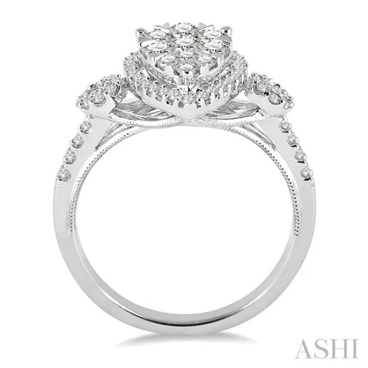 1 Ctw Pear Shape Diamond Lovebright Ring in 14K White Gold