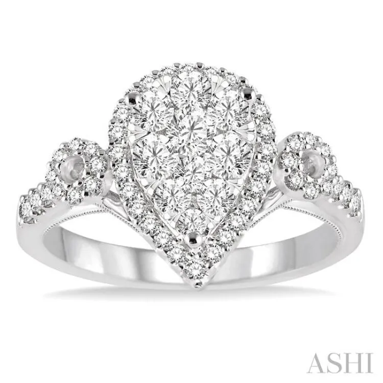 1 Ctw Pear Shape Diamond Lovebright Ring in 14K White Gold