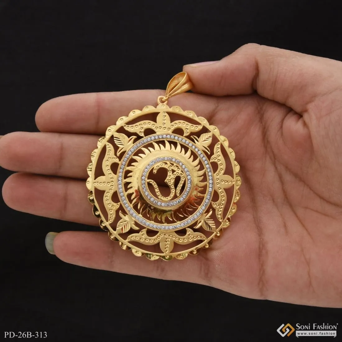 1 Gram Gold Forming Om with Diamond Fashionable Design Pendant for Men - Style B313