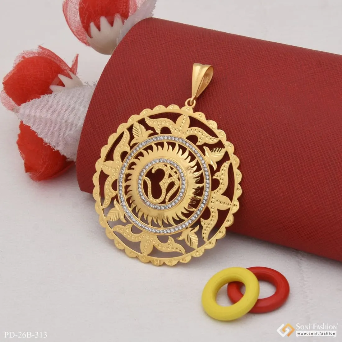 1 Gram Gold Forming Om with Diamond Fashionable Design Pendant for Men - Style B313