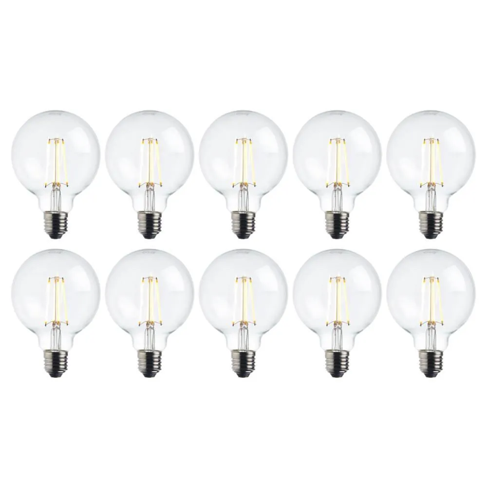 10 x E27 Warm White LED Filament Globe Light Bulb Dimmable 7W