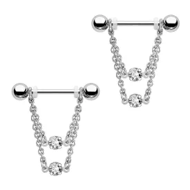 14G Double Chain Style Nipple Rings 2PCS Set