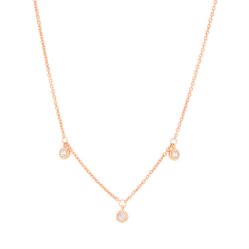 3 Diamonds Bezel Necklace - 14K Rose Gold