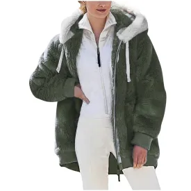 50% Off Clear!Winter Long Coats for Women, Women Plus Size Winter Warm Loose Plush Zip Hooded Jacket Coat Gifts Christmas Gift