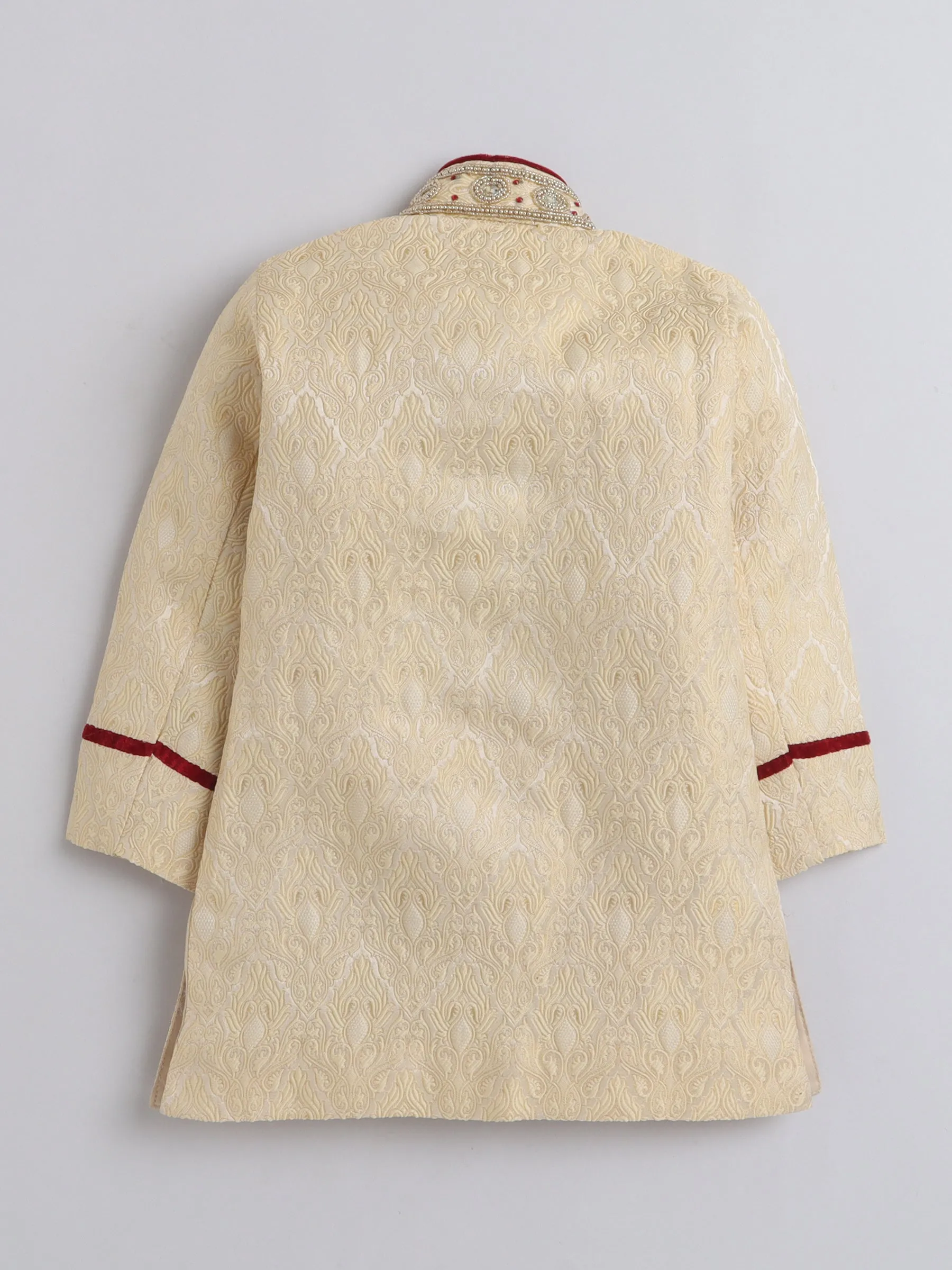 Ahhaaaa Kid's Indian Handwork Embroidered Sherwani and Breeches Set With Dupatta Traditional Collection for Boys