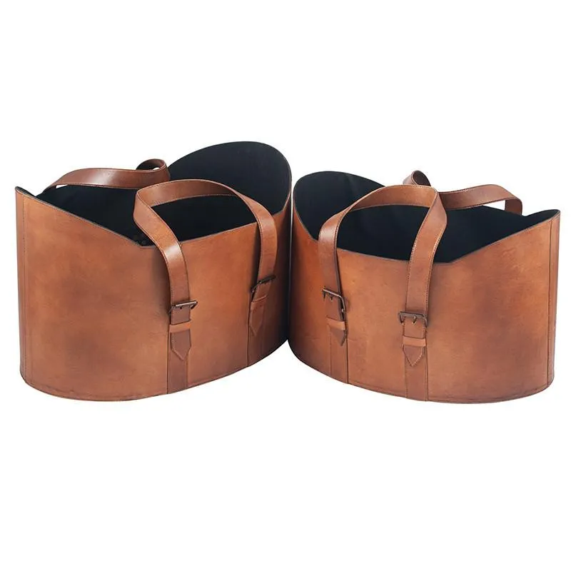 Alessio Vintage Brown Leather S/2 Handled Storage
