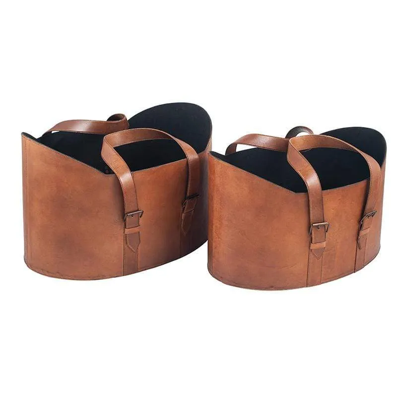 Alessio Vintage Brown Leather S/2 Handled Storage