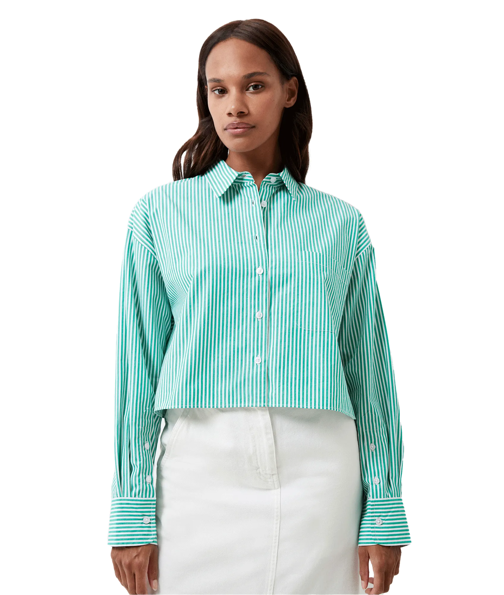 Alissa Stripe Cropped Shirt - Green
