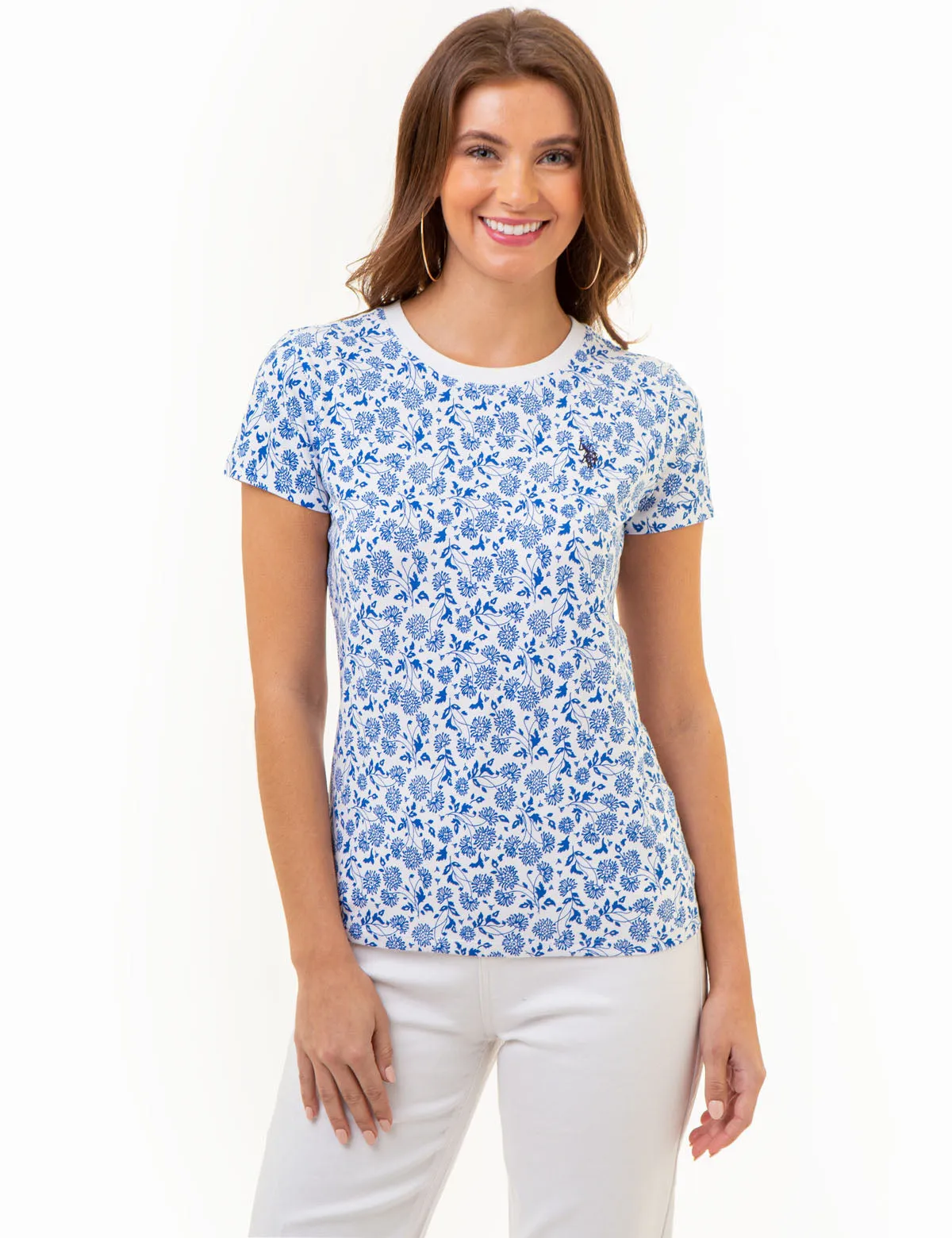 ALL OVER FLORAL PRINT CREW NECK T-SHIRT
