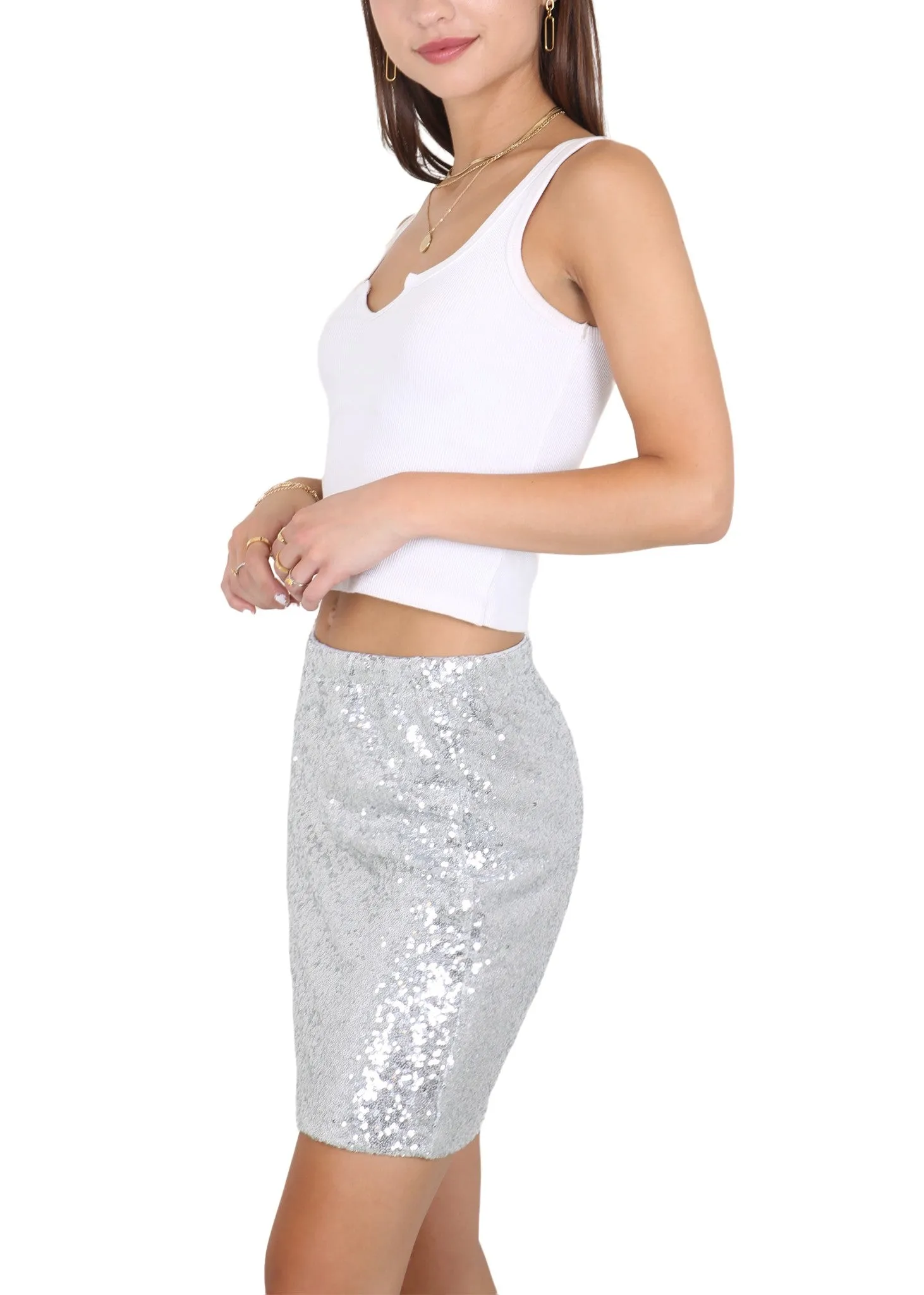 Anna-Kaci Womens Vegas Night Out Sleek Stretch Shiny Sequin Mini Pencil Skirt by Anna-Kaci