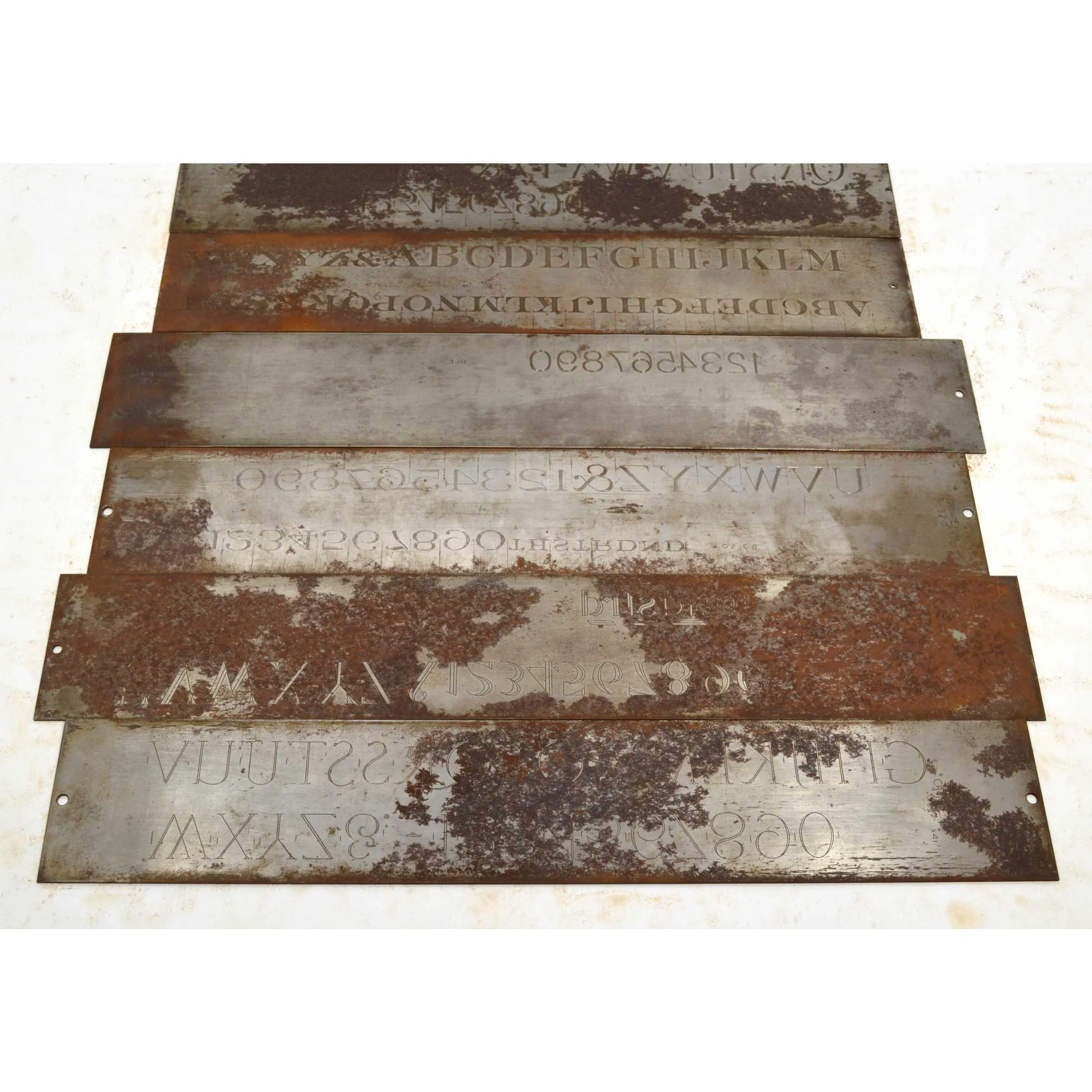 Antique CRONITE ENGRAVING FONT PLATE Lot of 6 ENGRAVER/PANTOGRAPH Plates *RUSTY*