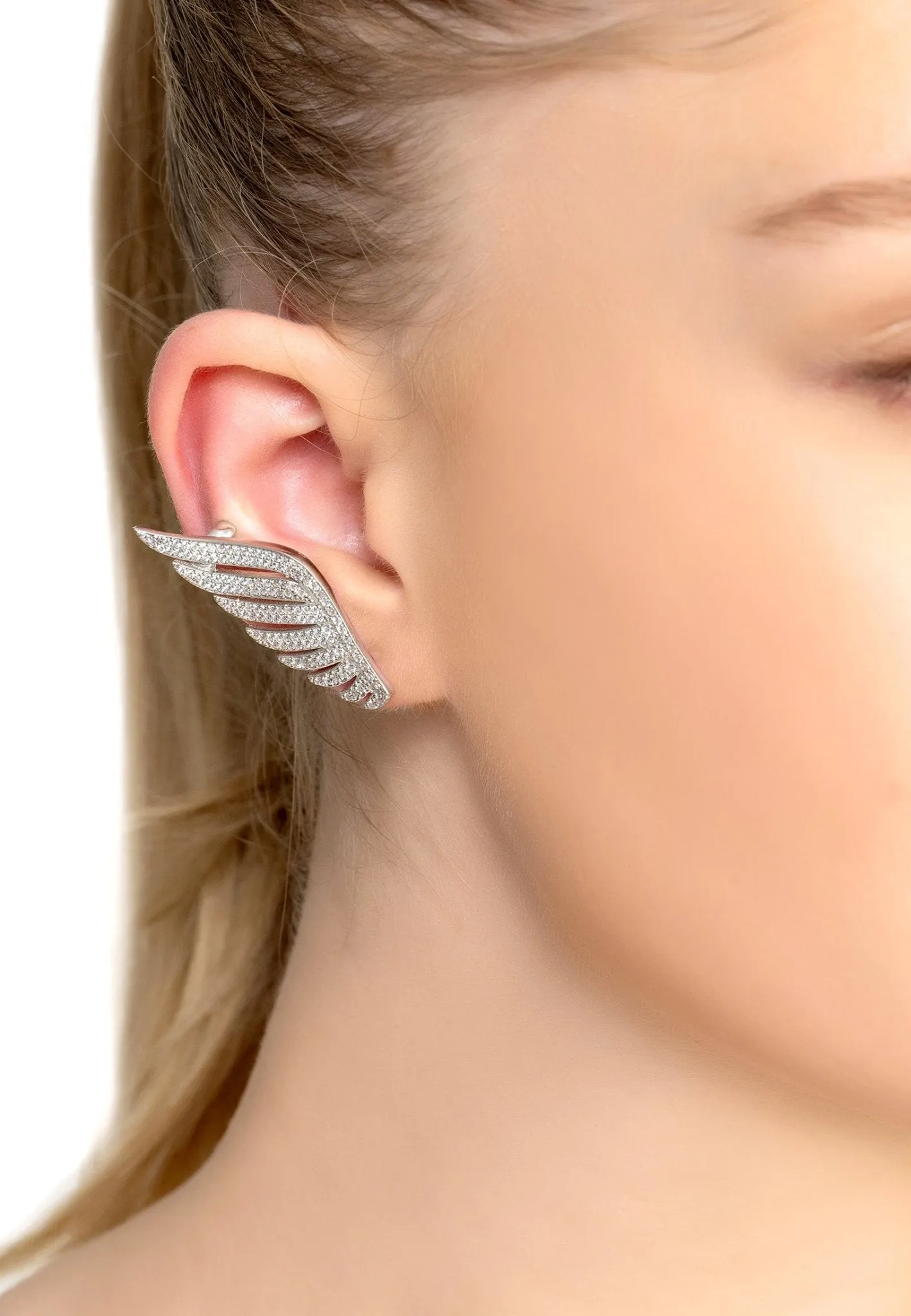 Athena Angel Wing Single Ear Climber Silver Right