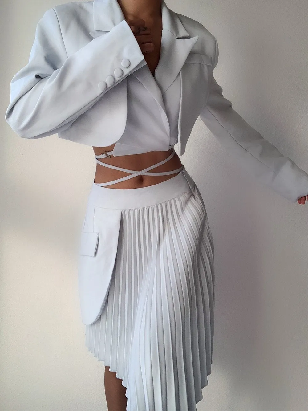 BANDETTE Blazer & Skirt Set in Light Blue