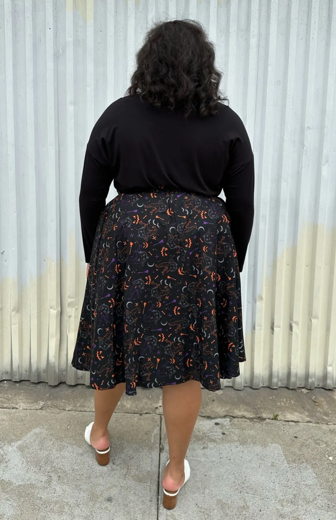 Banned Retro Black, Orange, Purple Kitty Witch Pattern Maxi Skirt, Size 4X