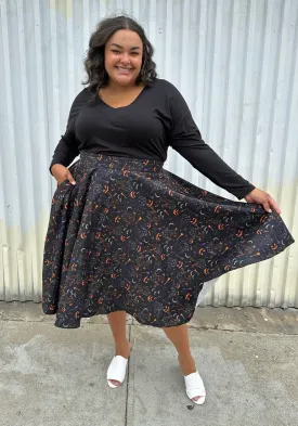 Banned Retro Black, Orange, Purple Kitty Witch Pattern Maxi Skirt, Size 4X