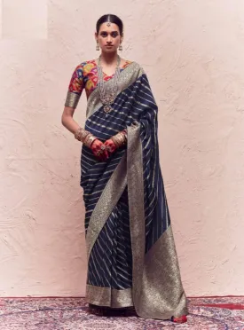 Beautiful Navy blue and gold jacquard silk saree - rent