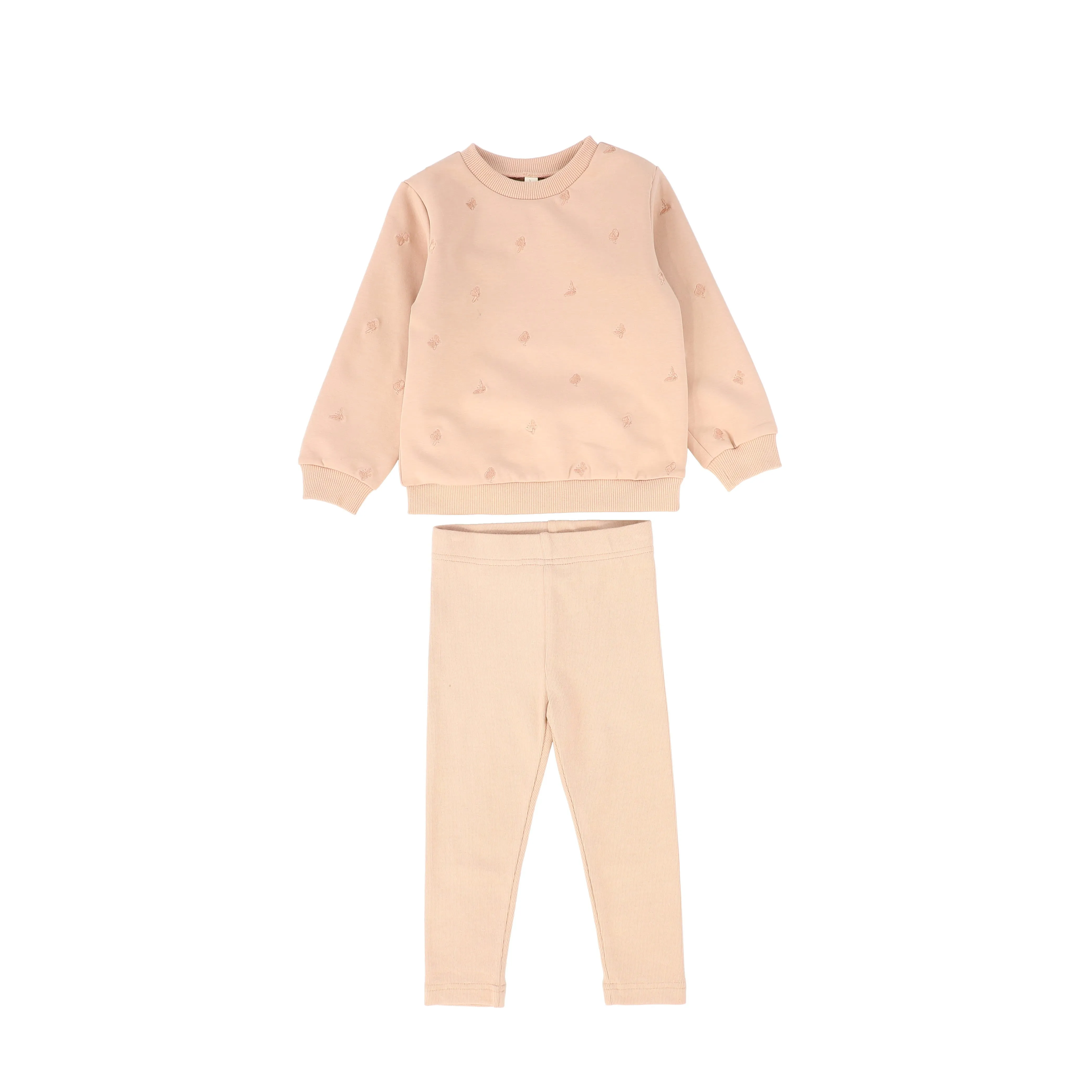 Bebe Jolee Peach Embroidered Butterfly Sweatshirt Set