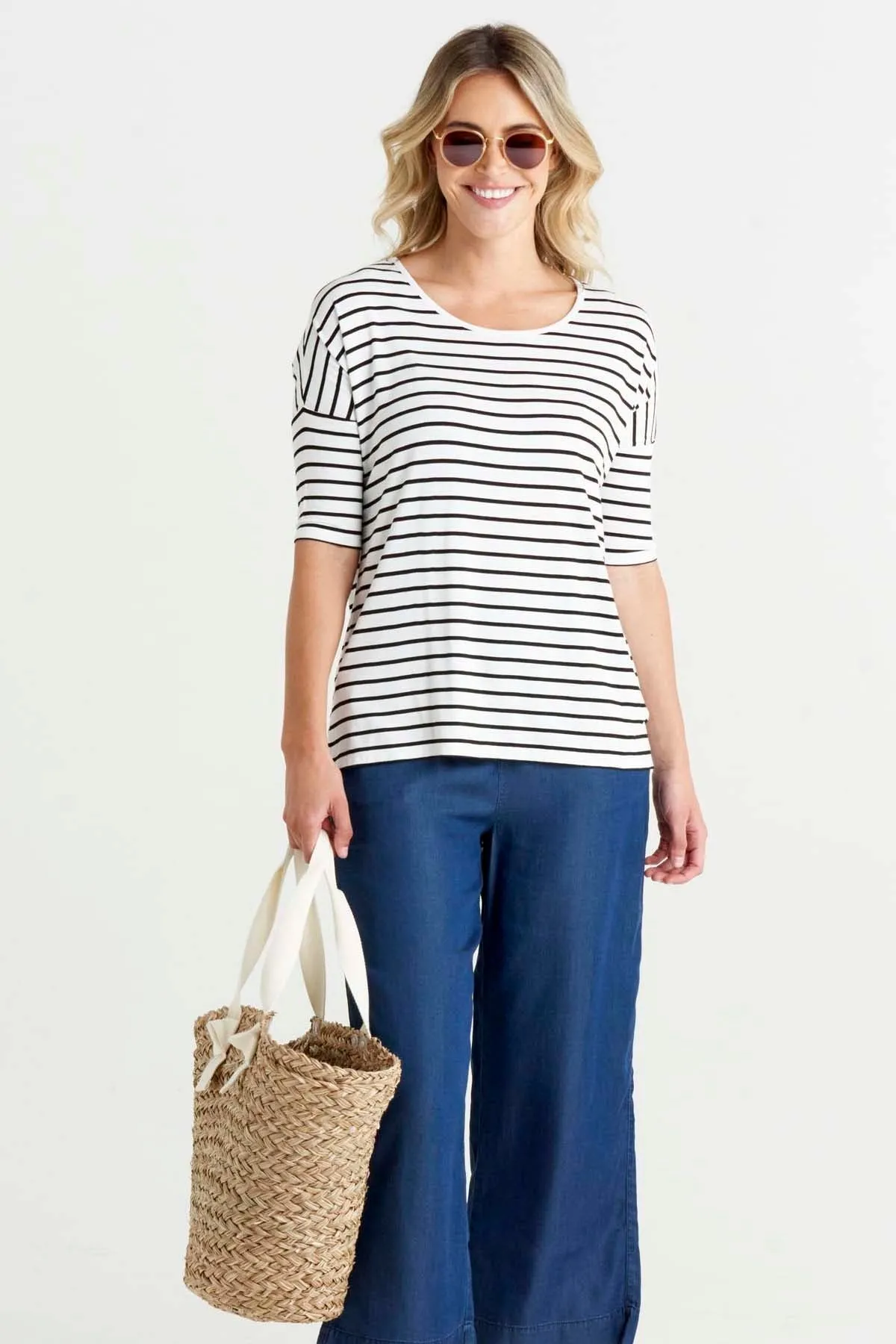 Betty Basics Marbella Tee in Black White Stripe