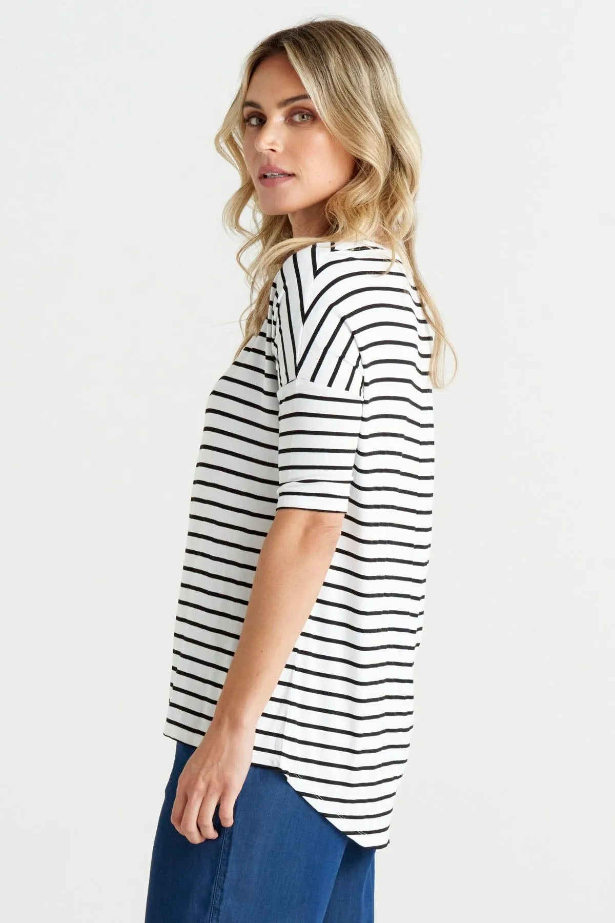 Betty Basics Marbella Tee in Black White Stripe