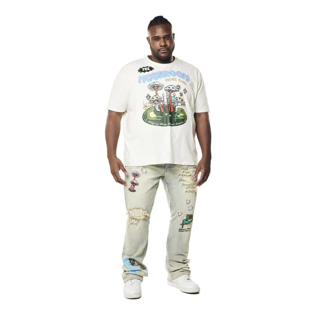 Big and Tall - Puff High Density Printed Stacked Denim Jeans - Ombre Blue
