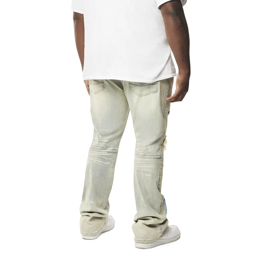 Big and Tall - Puff High Density Printed Stacked Denim Jeans - Ombre Blue