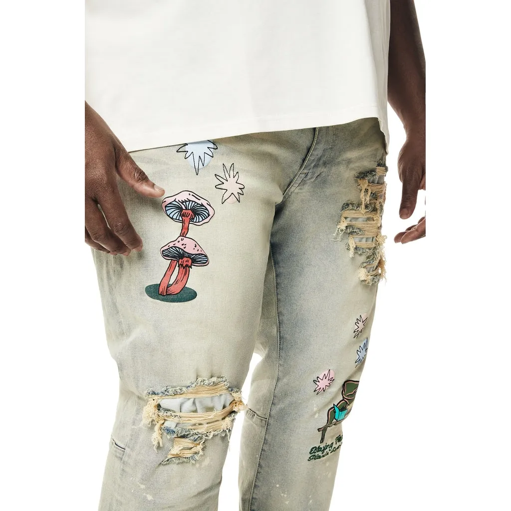 Big and Tall - Puff High Density Printed Stacked Denim Jeans - Ombre Blue