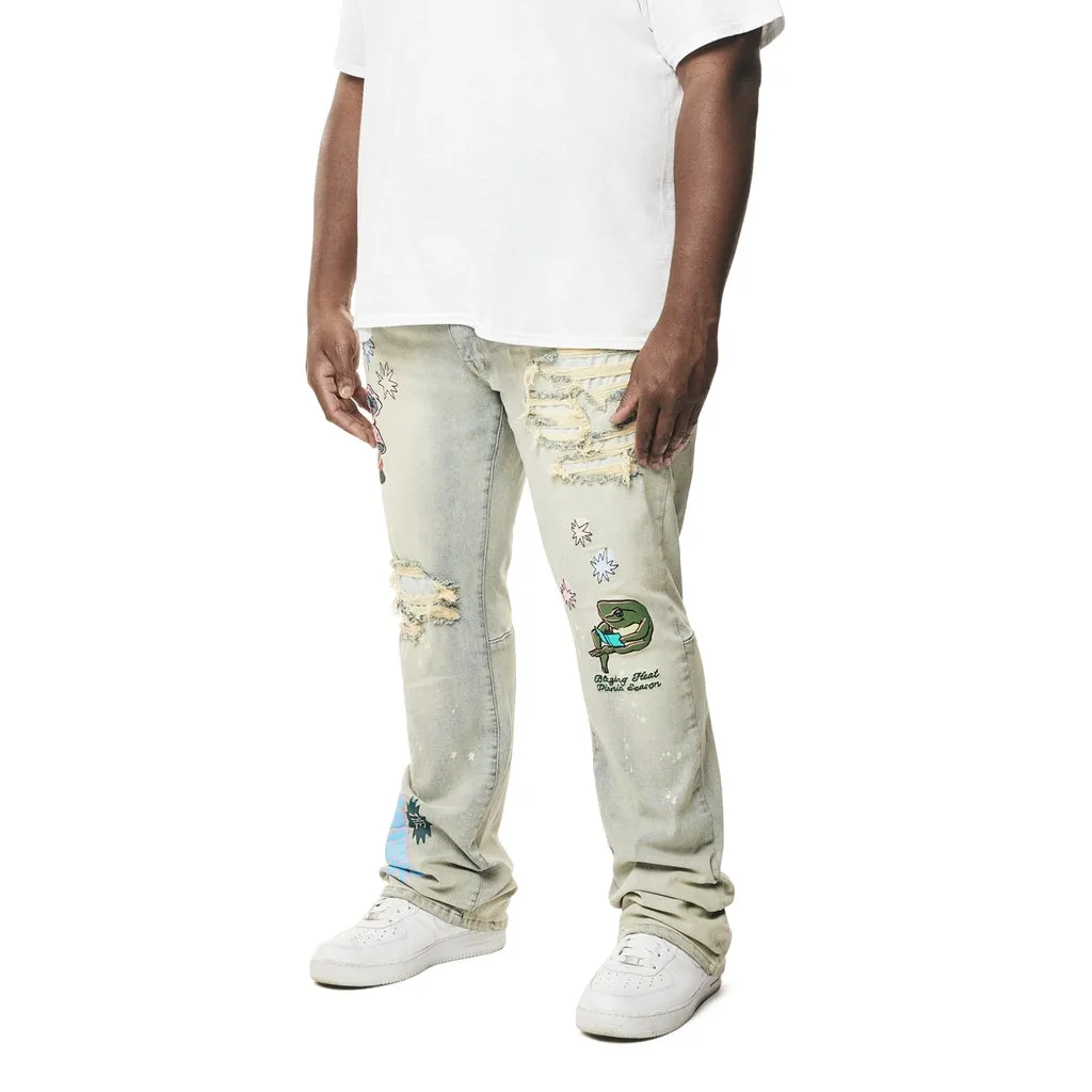Big and Tall - Puff High Density Printed Stacked Denim Jeans - Ombre Blue