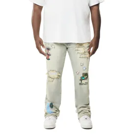Big and Tall - Puff High Density Printed Stacked Denim Jeans - Ombre Blue
