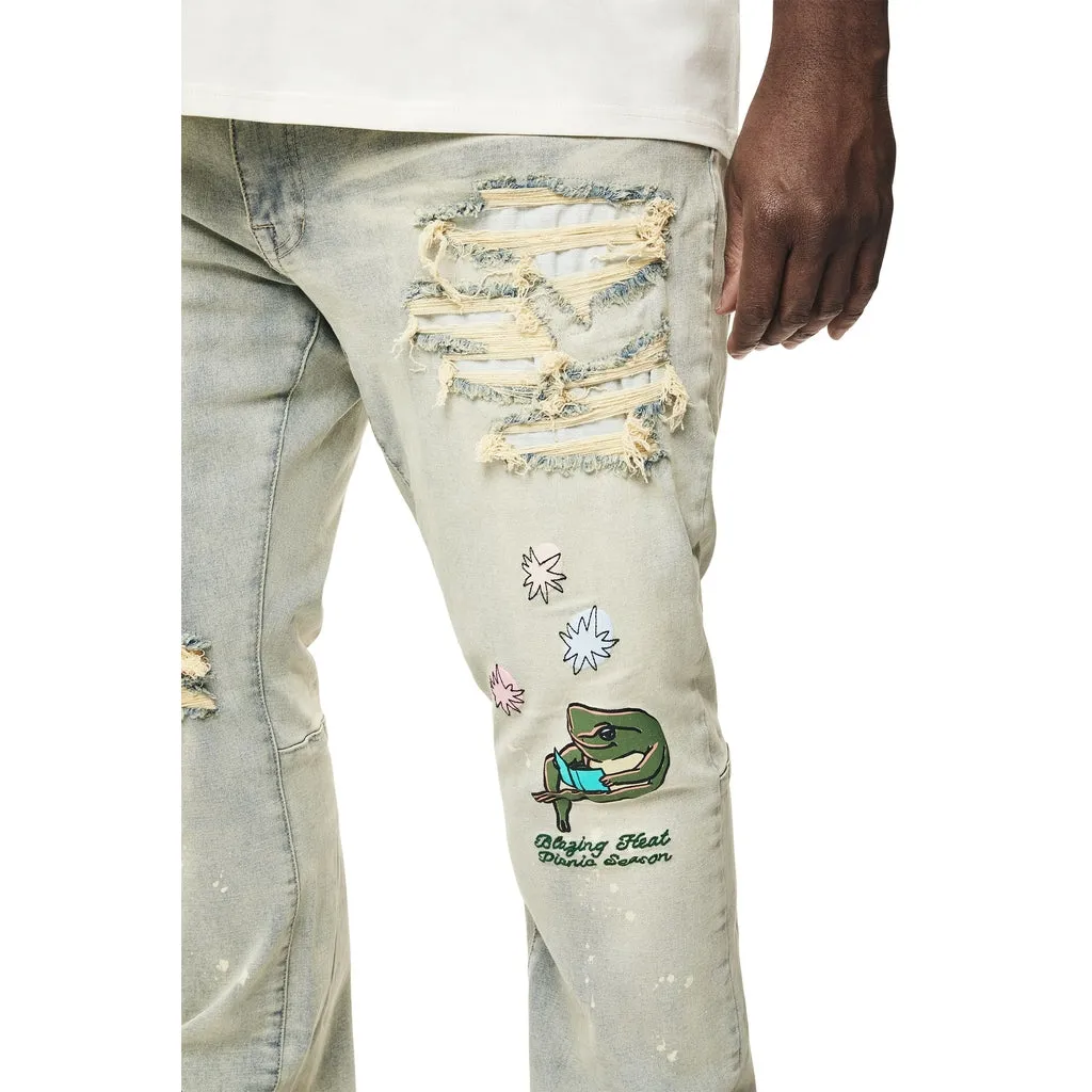Big and Tall - Puff High Density Printed Stacked Denim Jeans - Ombre Blue