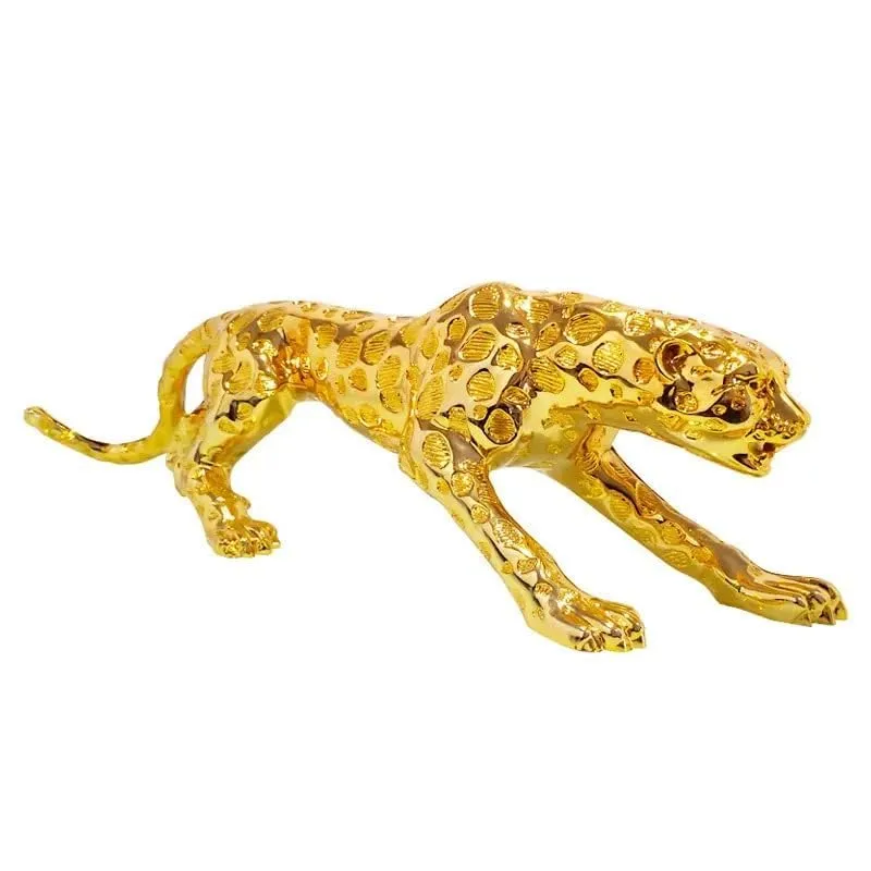 BIG Size Golden Panther Jaguar Lion Luxury Showpiece Animal Figurines Decorative Item for Home Dcor Living Room Bedroom Table Top Car Dashboard Decoration