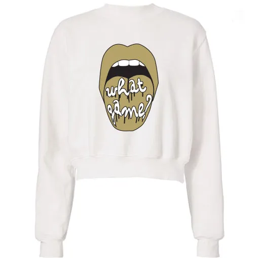 Black & Gold What Game Lips Cropped Sweatshirt