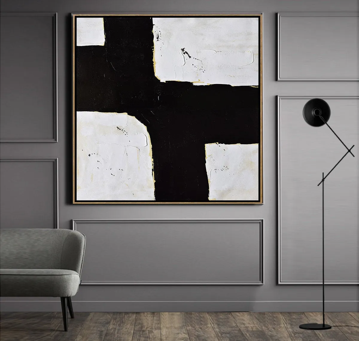 Black and White Abstract Painting Minimalist Art Yp044