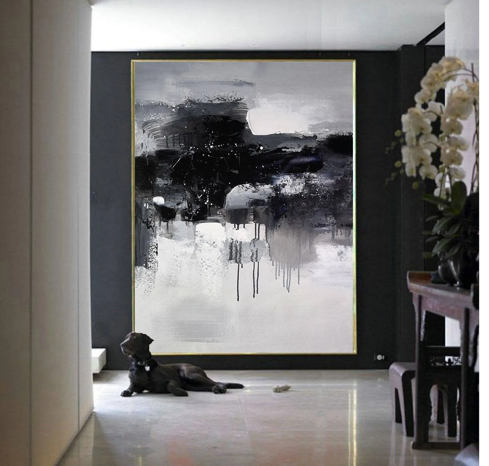 Black And White Wall Art Abstract Painting Contemporary Painting YP052
