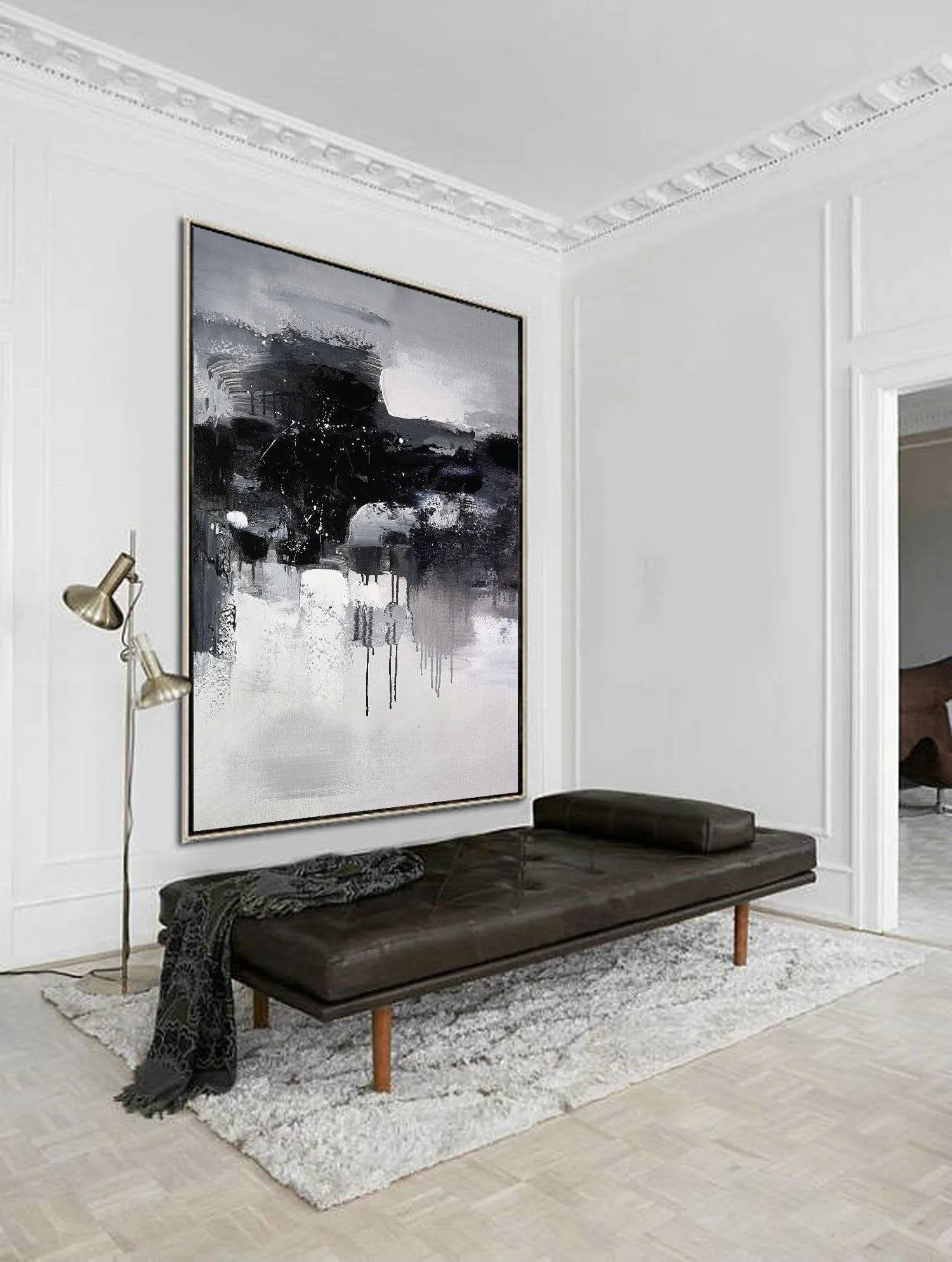 Black And White Wall Art Abstract Painting Contemporary Painting YP052