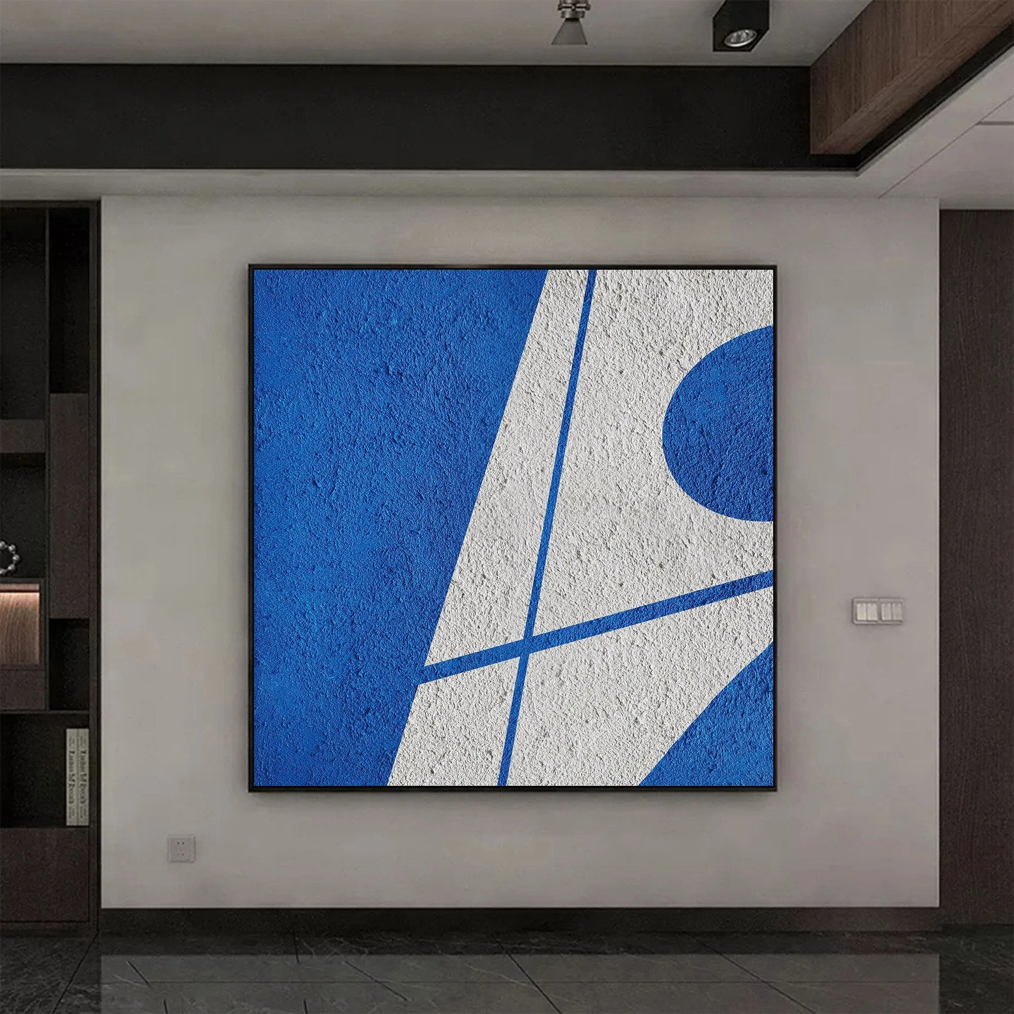 Blue Geometric Art Minimalist Painting White and Blue Op045
