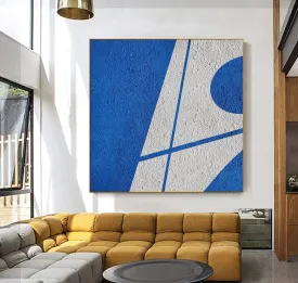 Blue Geometric Art Minimalist Painting White and Blue Op045