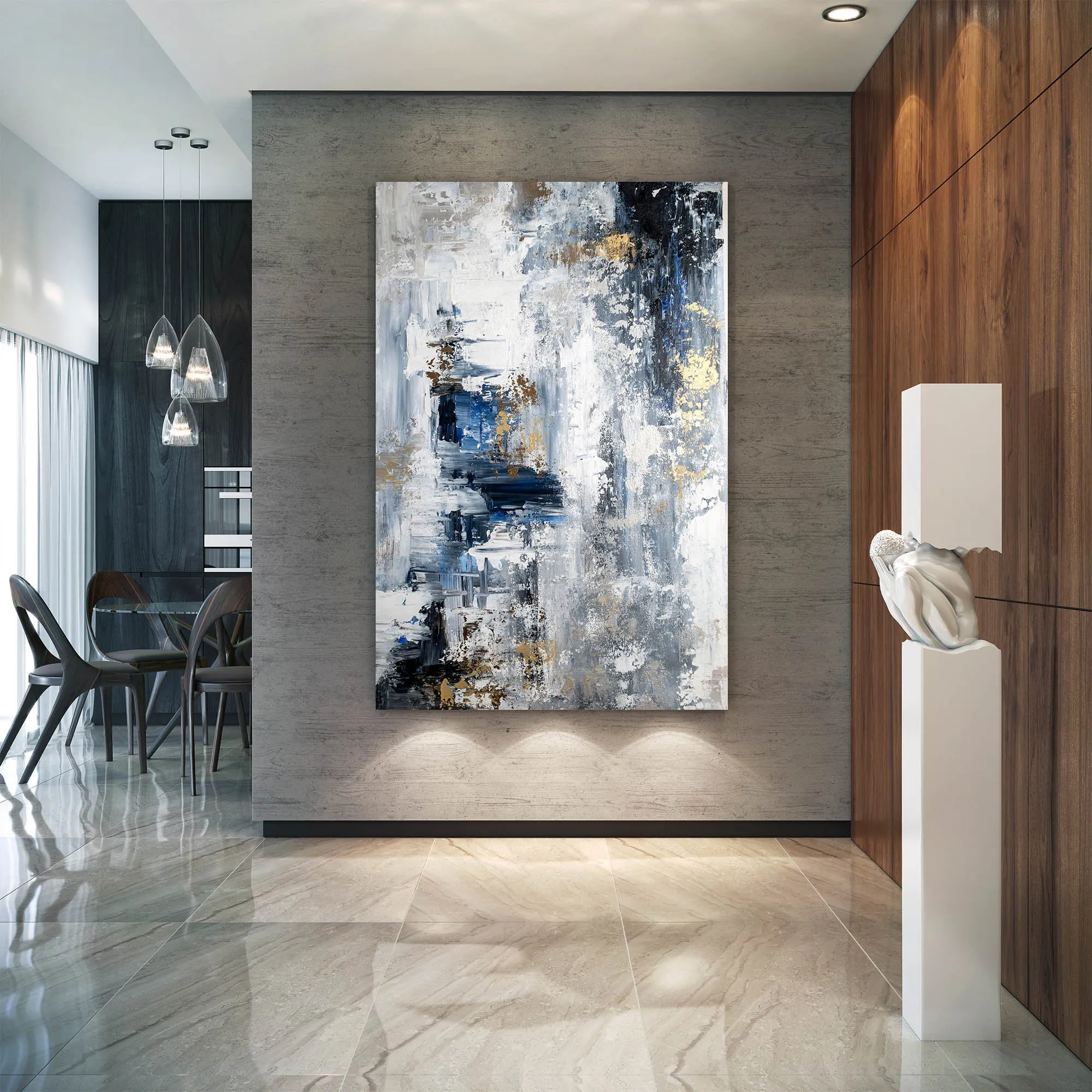 Blue White Large Palette Knife Abstract Painting Modern Canvas Art Yp109