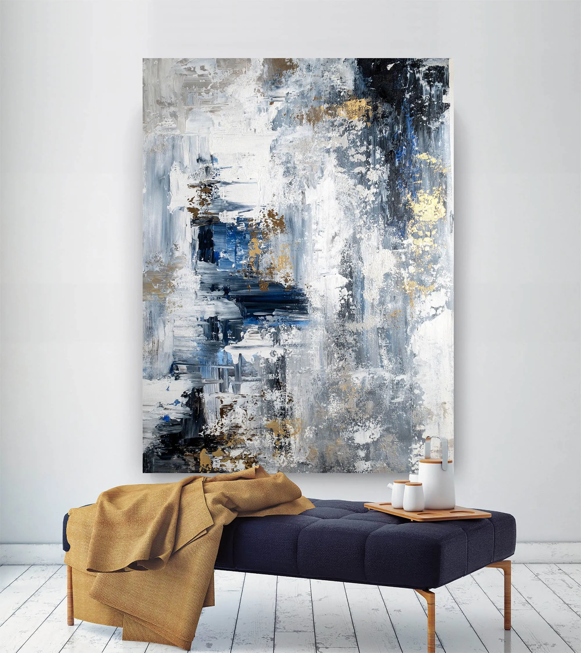 Blue White Large Palette Knife Abstract Painting Modern Canvas Art Yp109
