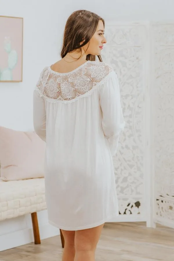 Brighter Days Lace Contrast 3/4 Sleeve Short Dress in White