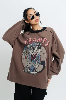 Brown Graphic Oversized Sweatshirt