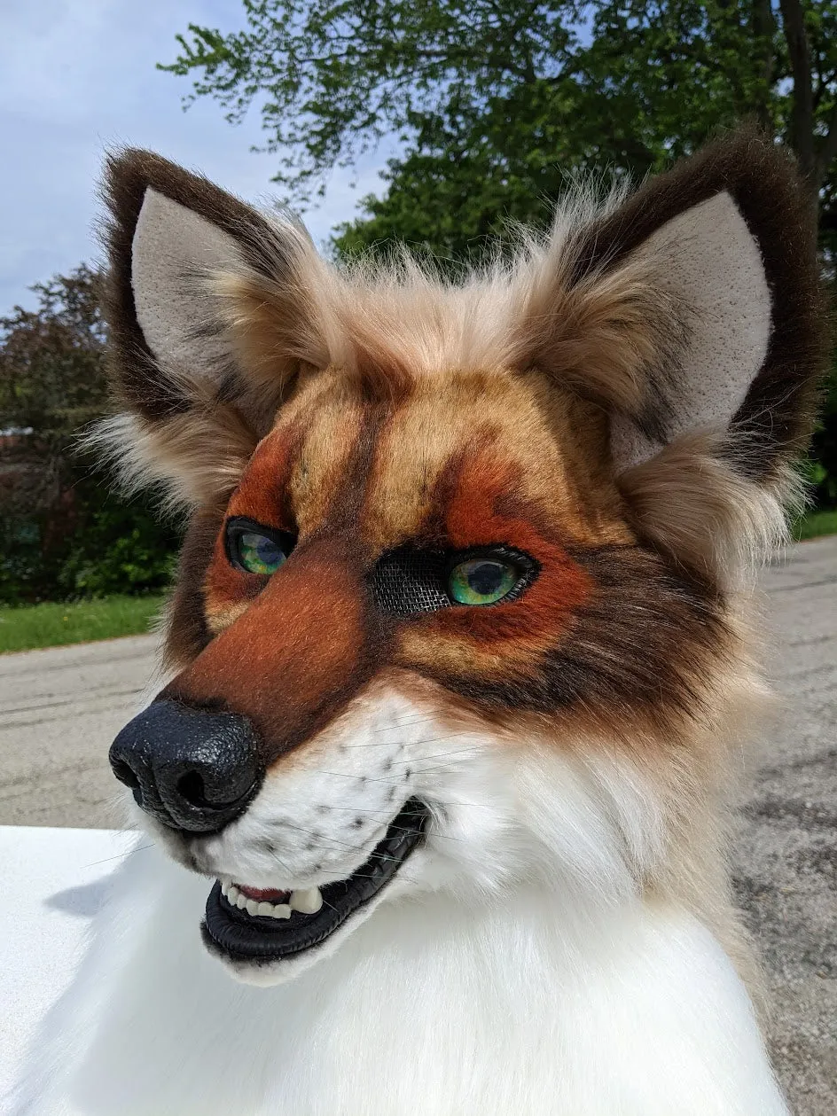 Brown with Green Eyes Wolf/dog Head, Hands, Tail.