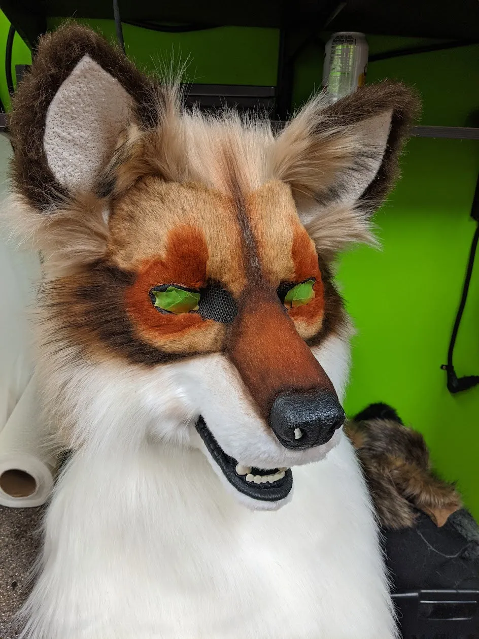 Brown with Green Eyes Wolf/dog Head, Hands, Tail.