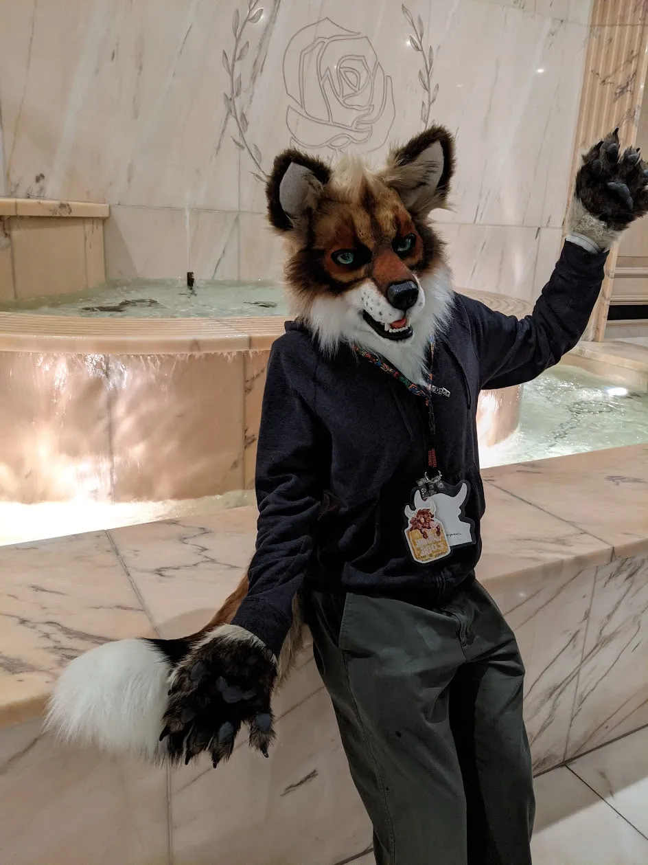 Brown with Green Eyes Wolf/dog Head, Hands, Tail.