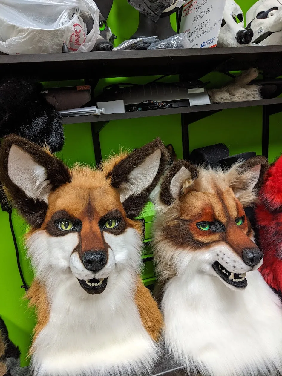 Brown with Green Eyes Wolf/dog Head, Hands, Tail.