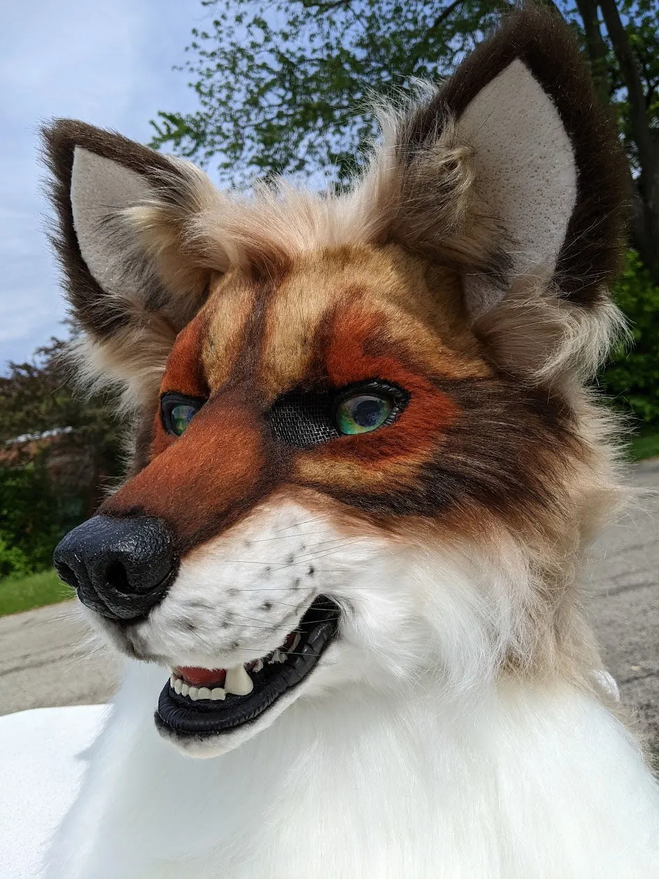 Brown with Green Eyes Wolf/dog Head, Hands, Tail.