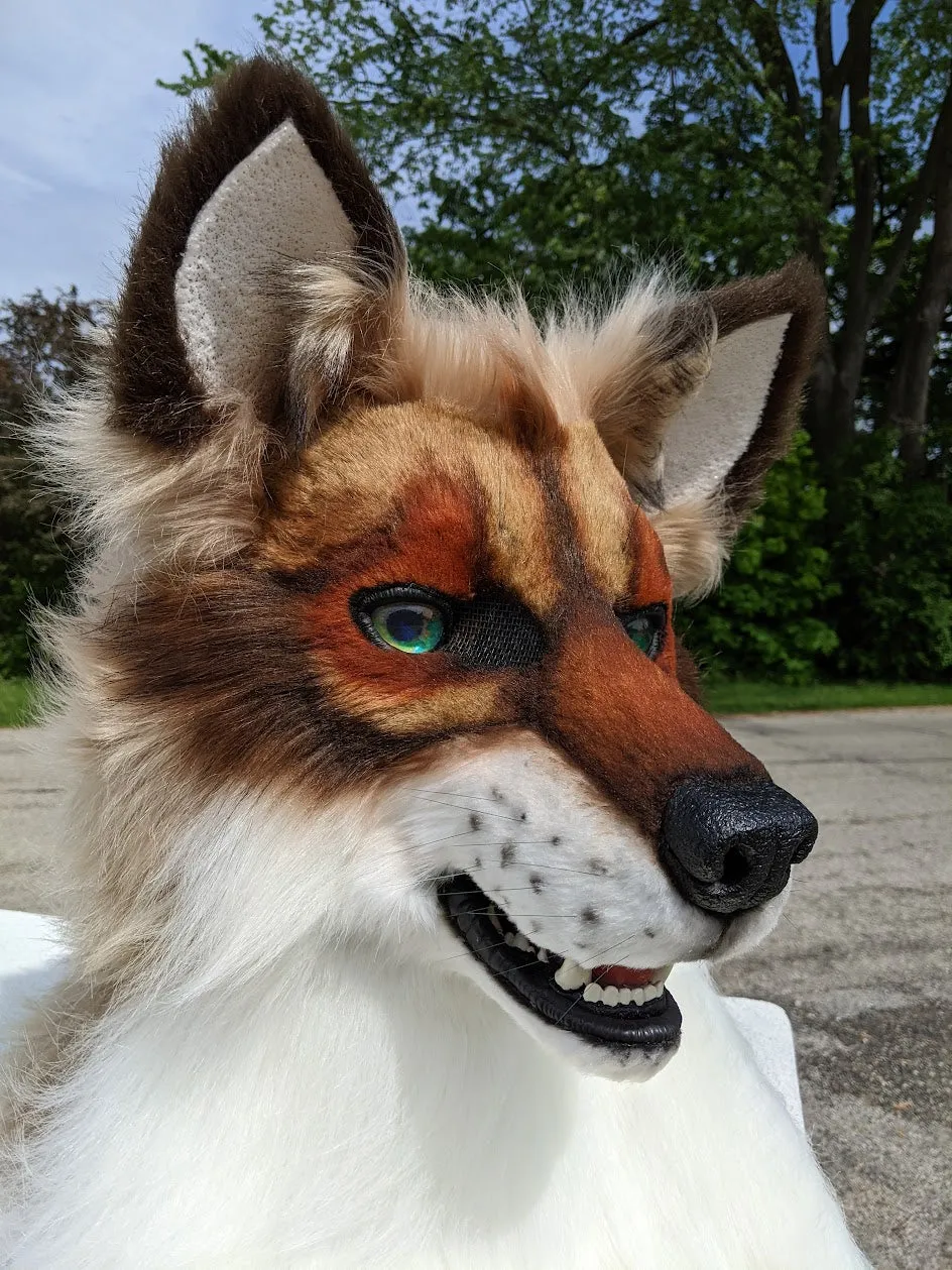 Brown with Green Eyes Wolf/dog Head, Hands, Tail.