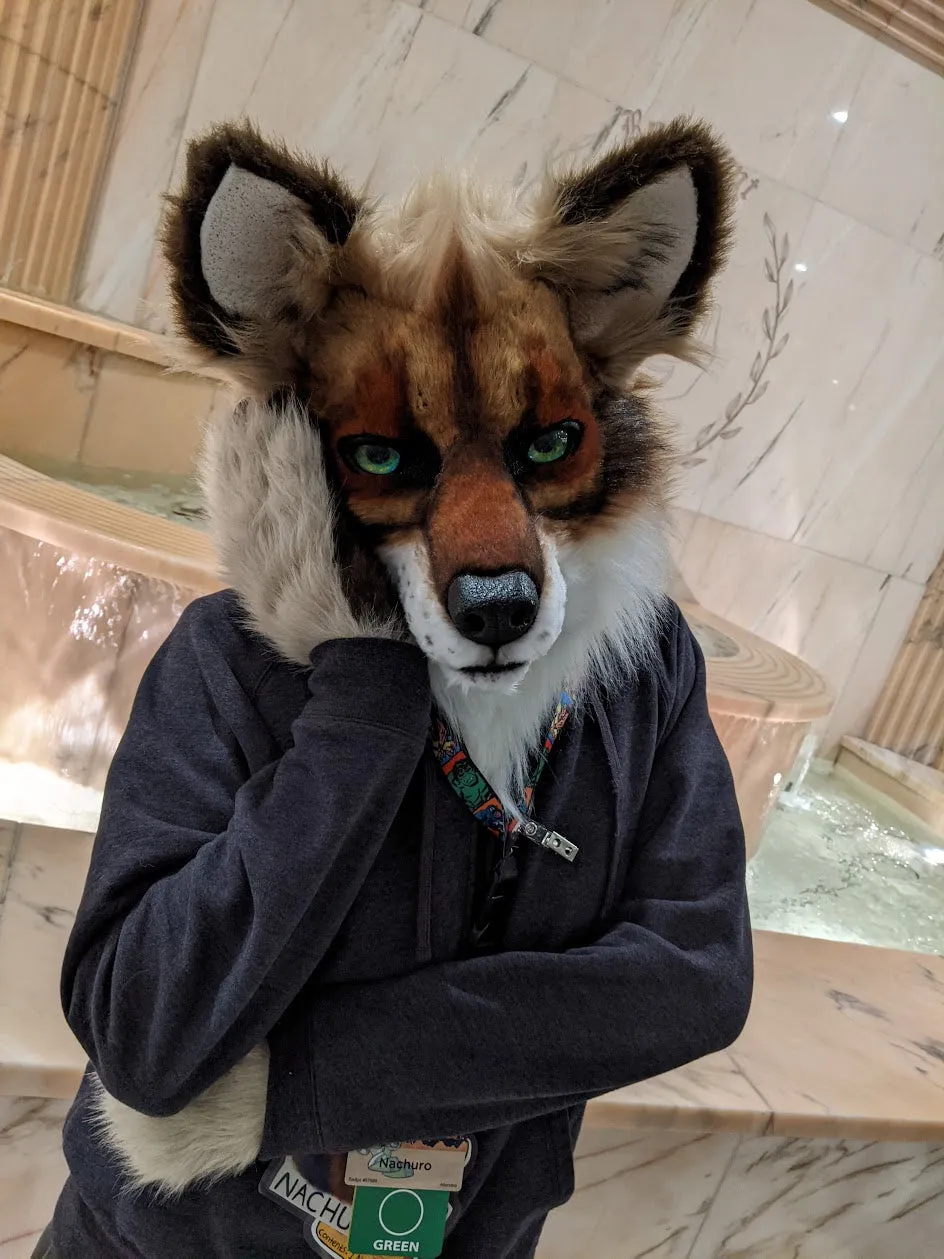 Brown with Green Eyes Wolf/dog Head, Hands, Tail.