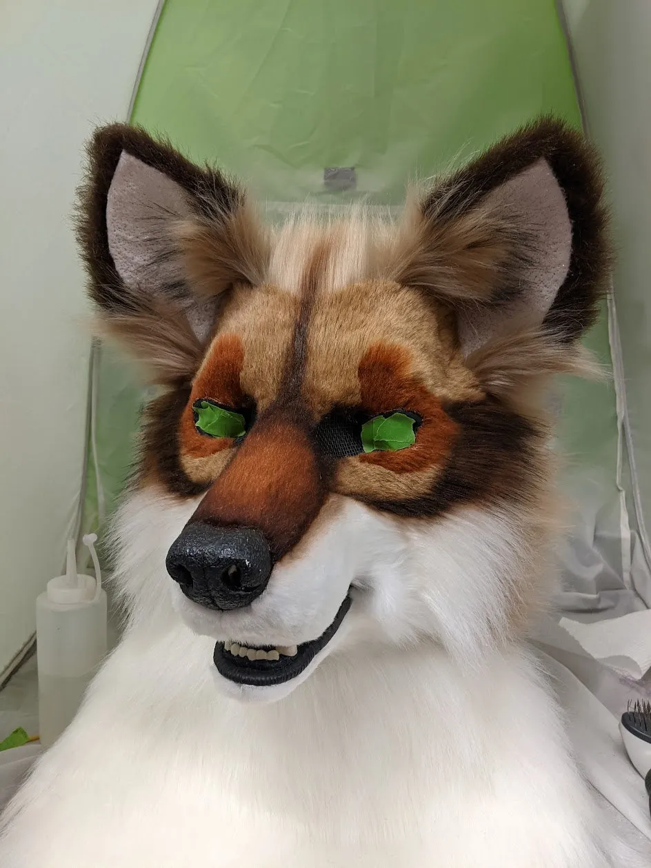 Brown with Green Eyes Wolf/dog Head, Hands, Tail.